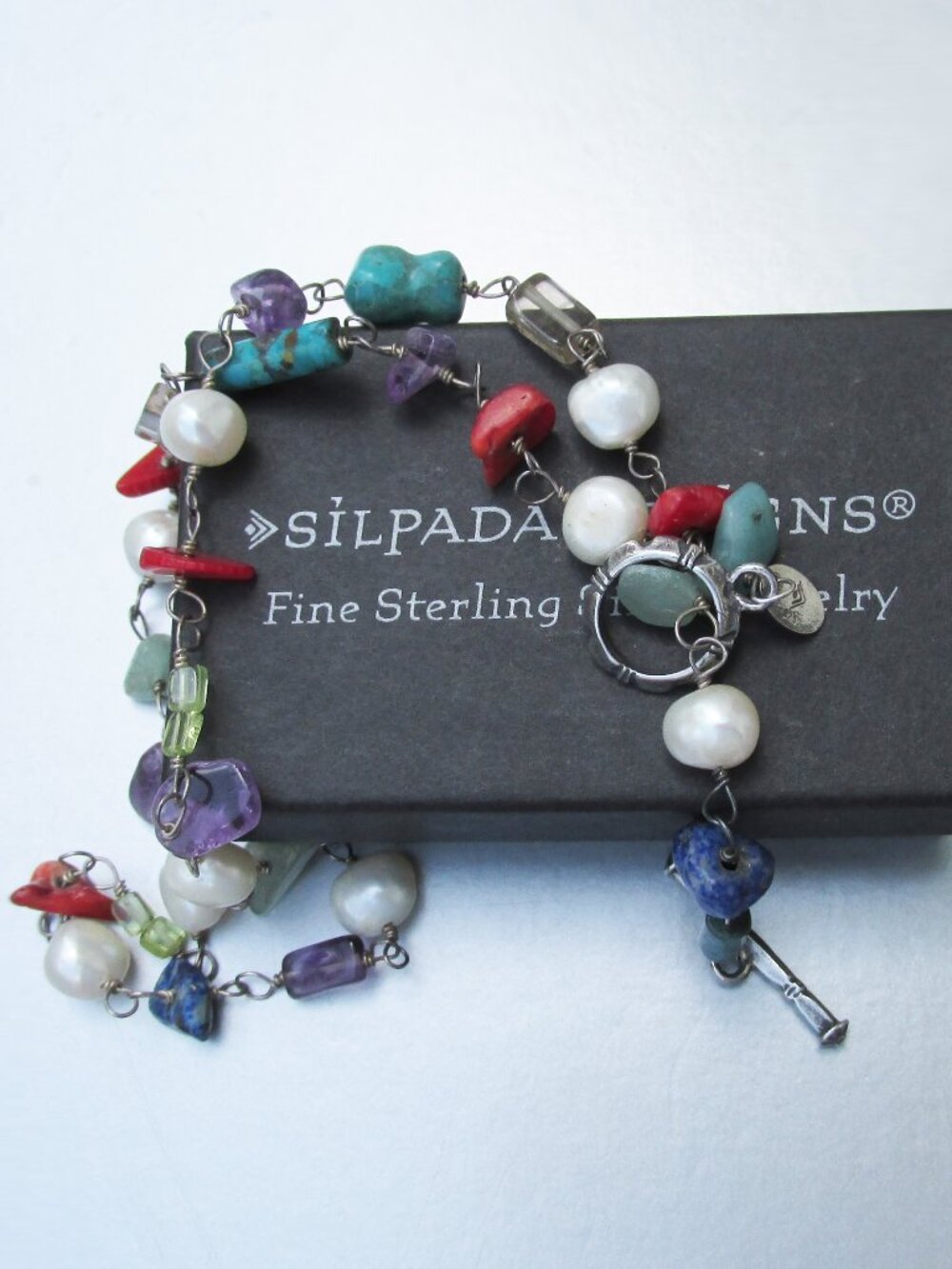 Retired SILPADA Sterling Silver Pearl Coral Turquoise Lapis Bead Necklace N1033